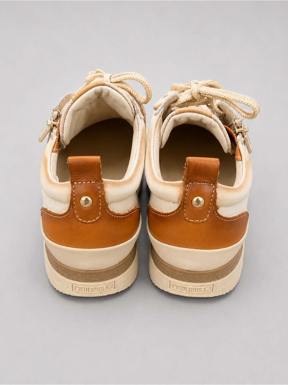 PIKOLINOS Women's Beige and Tan Leather Zip-Detail Sneakers —- WORN ONE TIME - Picture 3 of 3